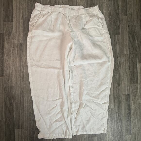 Eileen Fisher White 100% Organic Linen Pull-On Pants Elastic Waist Women - Picture 1 of 8